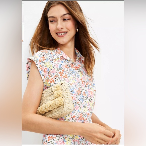 LOFT Floral Midi Pocket Shirtdress Size 12 - Picture 3 of 4